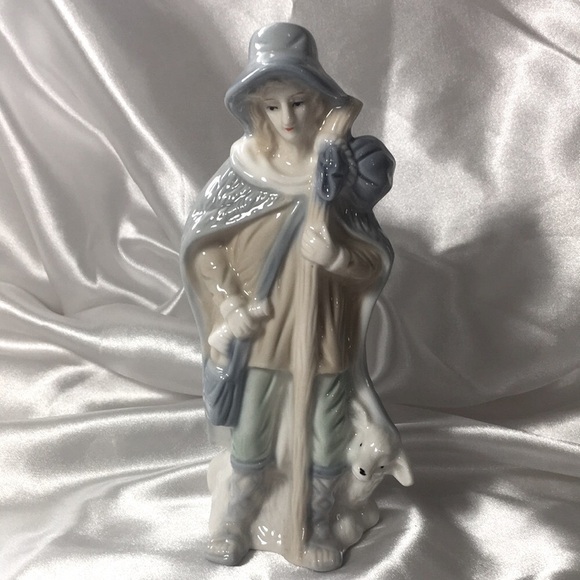 Vintage Shepherd Woman Ceramic Glass Figurine 7in. - Picture 1 of 7